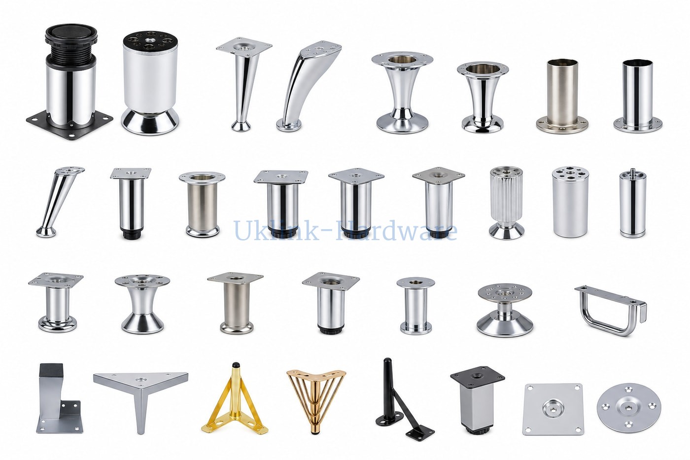 Chrome and satin nickel sofa leg options for modern furniture production