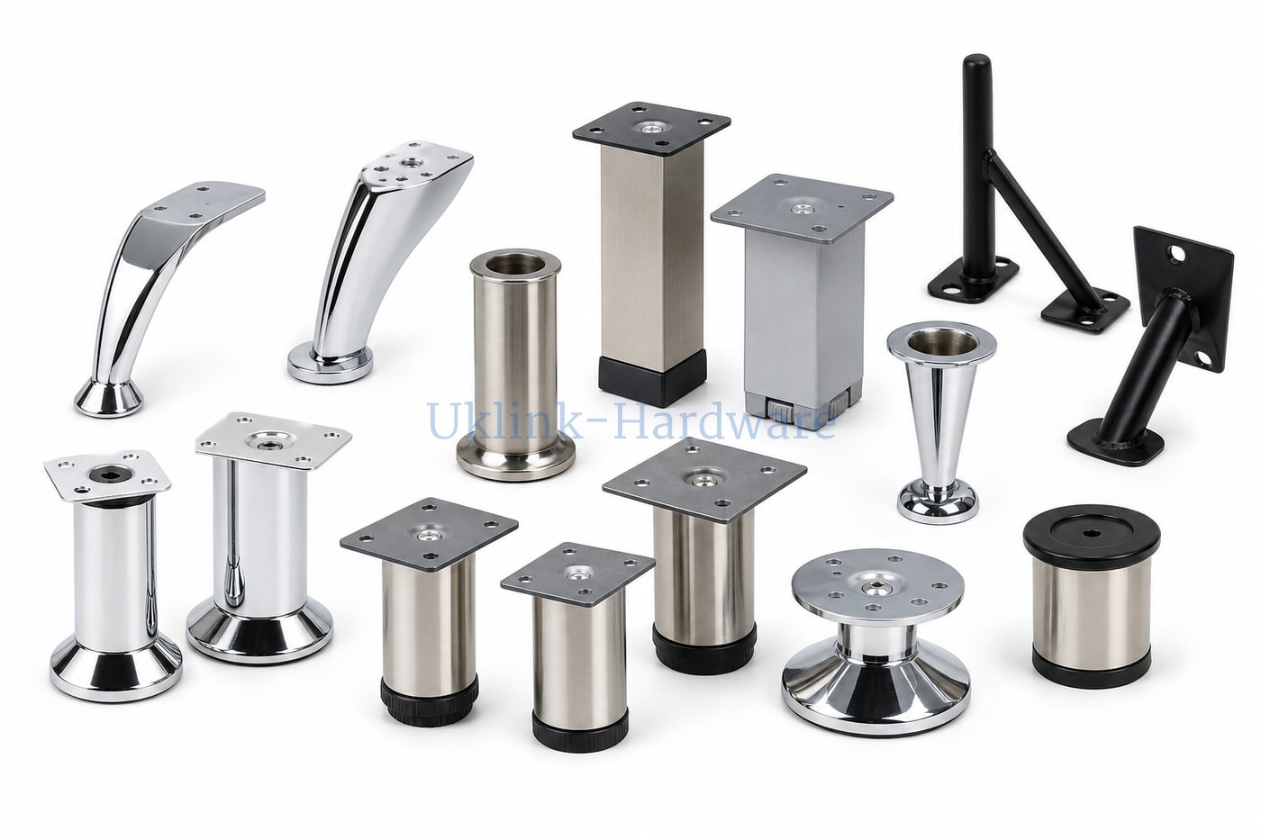 HAO Hardware metal sofa legs in chrome and satin nickel finish with adjustable height options