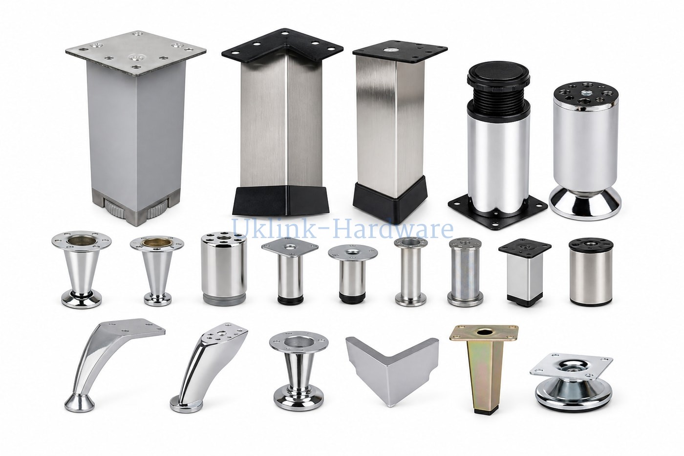Square adjustable furniture support legs with aluminum and iron structure for sofa and cabinet applications