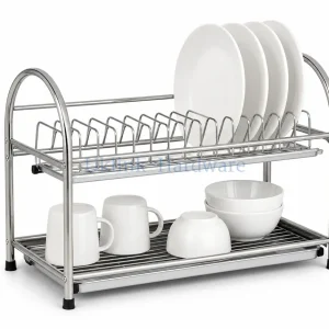 ukilink two tier stainless steel dish rack white bg.webp