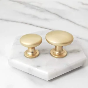 Brushed Brass Round Dome Cabinet Knobs – Stepped Base