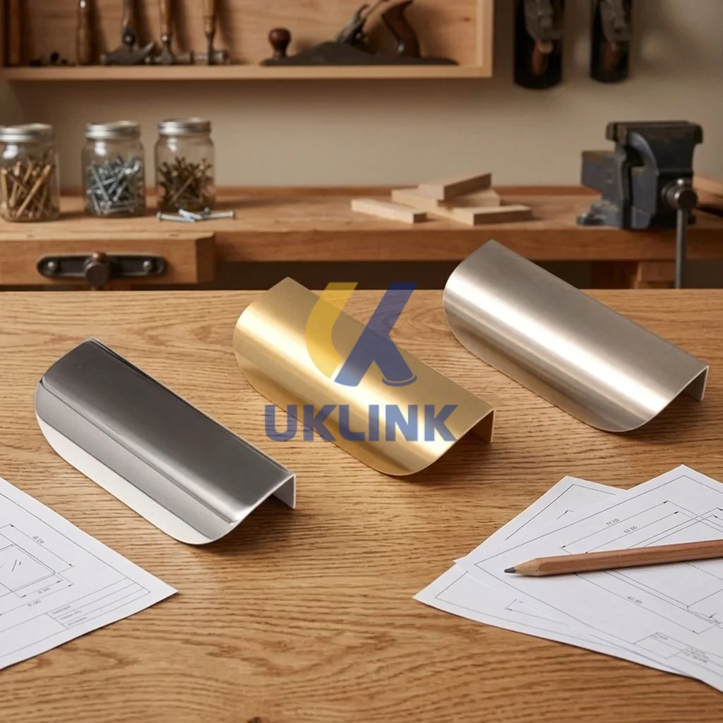 Brushed Stainless Steel Curved L-Flange Cabinet Pull - Image 2