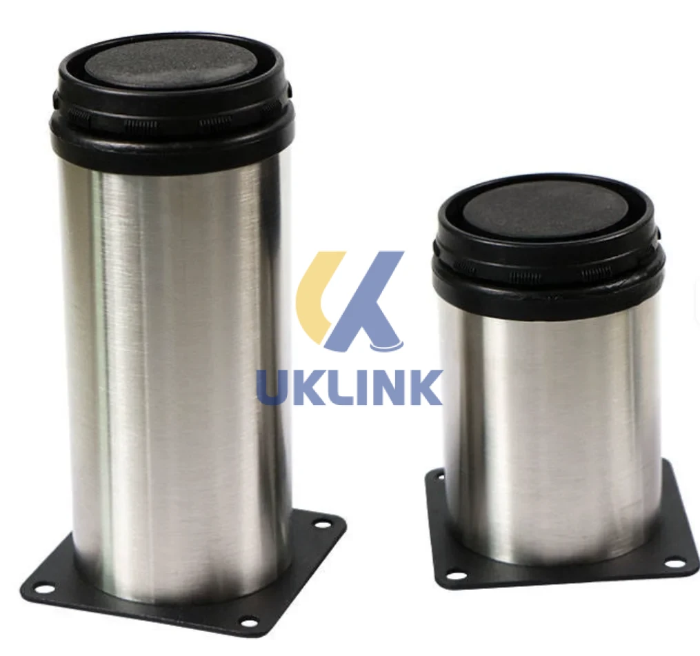 Chrome-Plated Steel Cylindrical Sofa Legs with Black Cap - Image 3