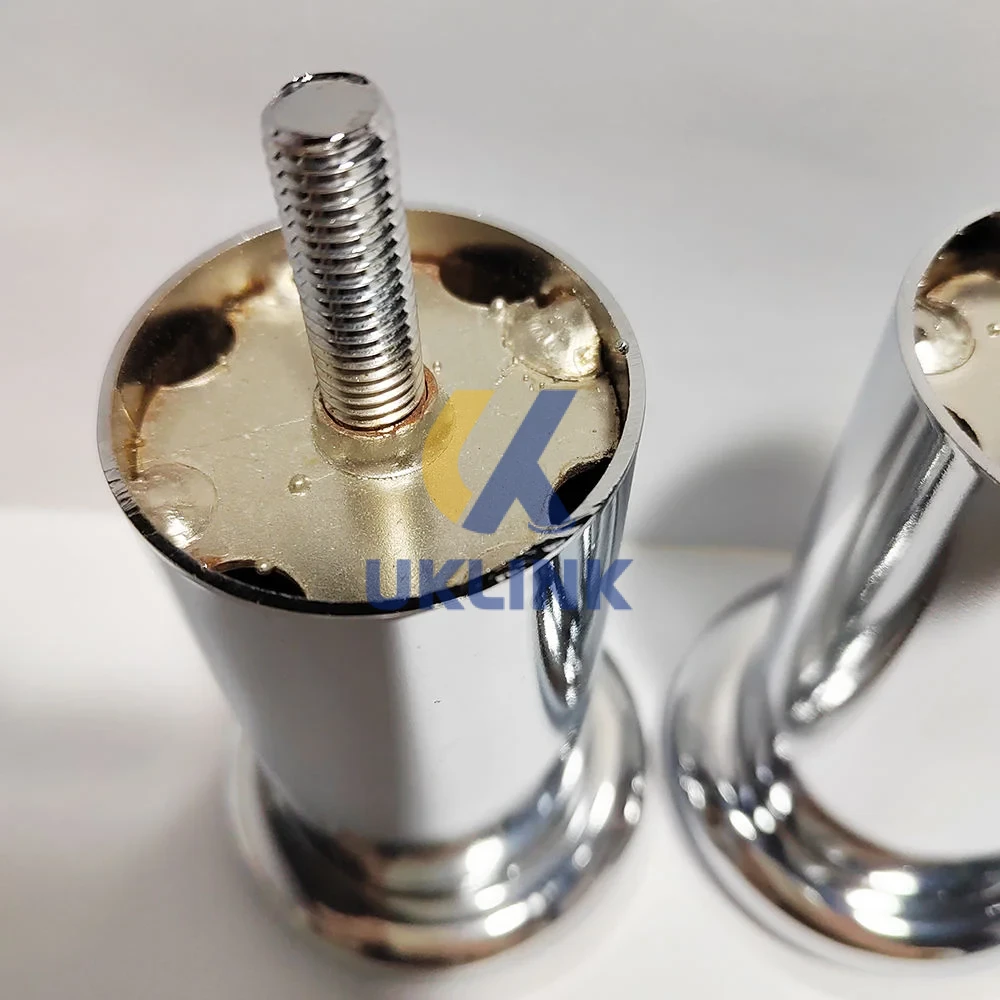 Chrome-Plated Steel Flared-Base Cylindrical Sofa Legs