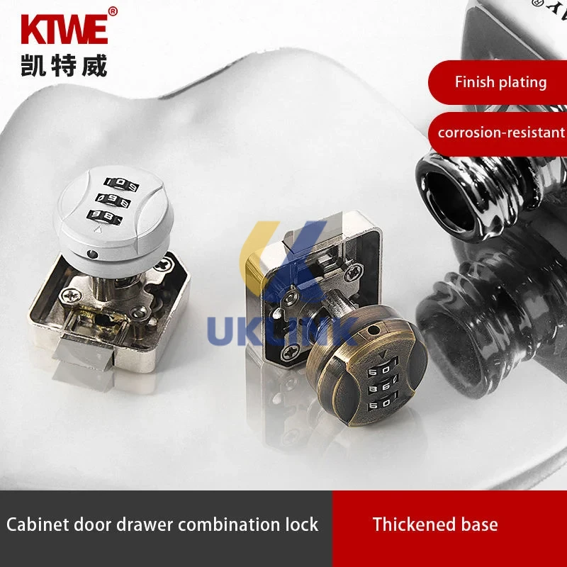 Chrome & Black 3-Digit Rotary Cabinet Lock