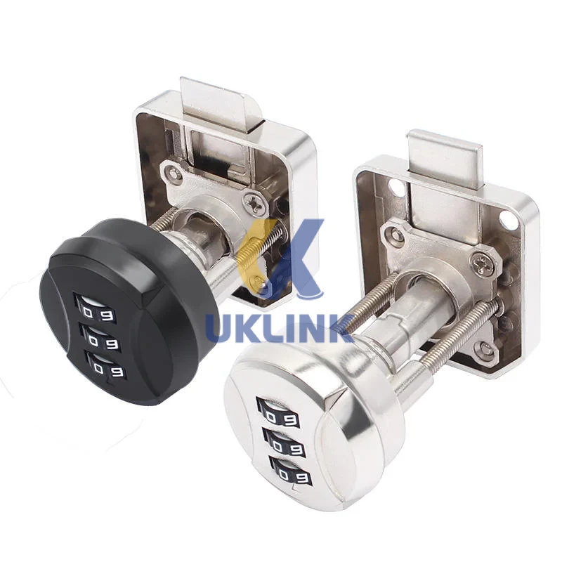 Chrome & Black 3-Digit Rotary Cabinet Lock - Image 2