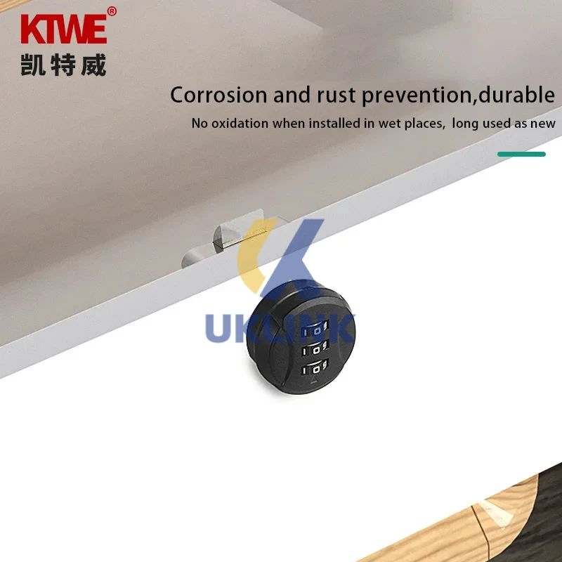 Chrome & Black 3-Digit Rotary Cabinet Lock - Image 3
