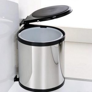 Lidded kitchen cabinet trash can