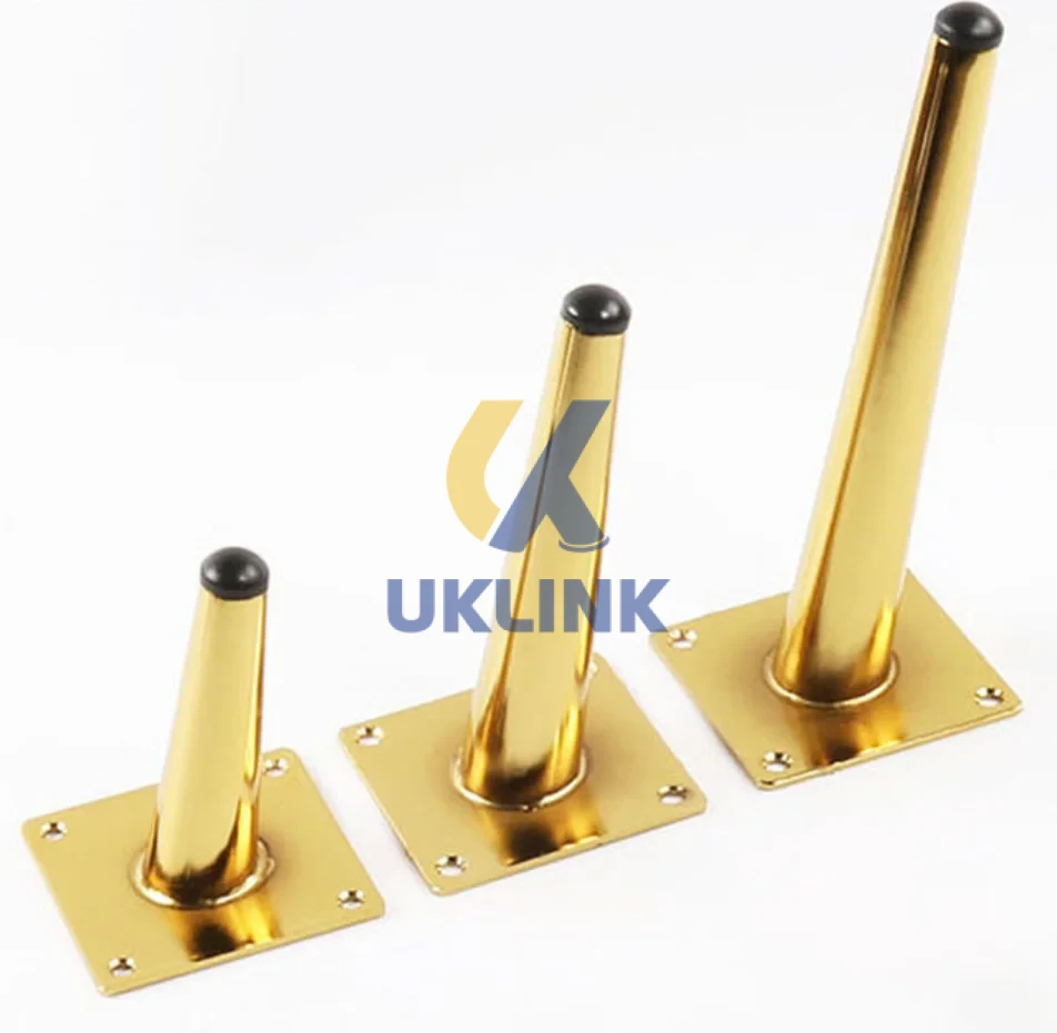Polished Brass Cone-Shaped Sofa Legs with Square Mount - Image 3