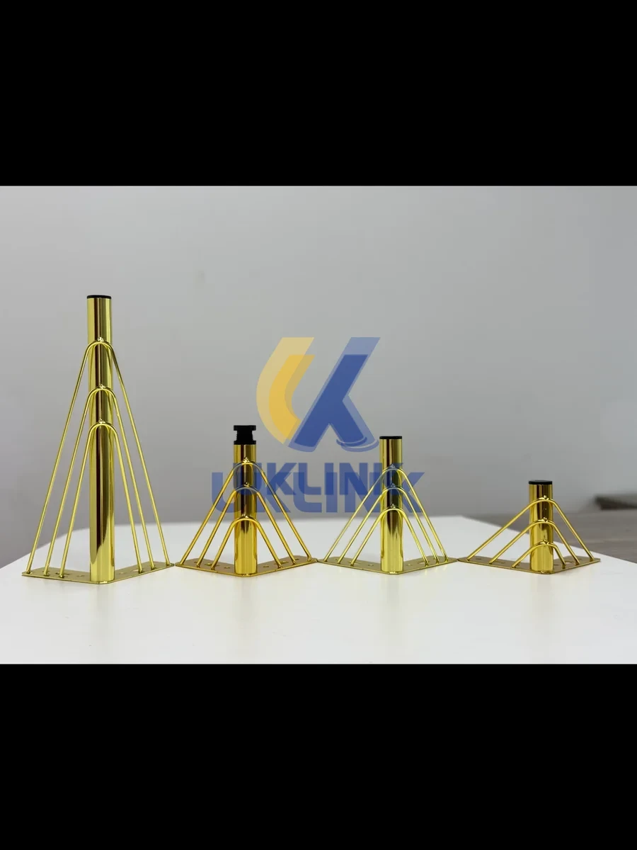 Polished Gold-Plated Steel Pyramid Wireframe Sofa Legs - Image 2