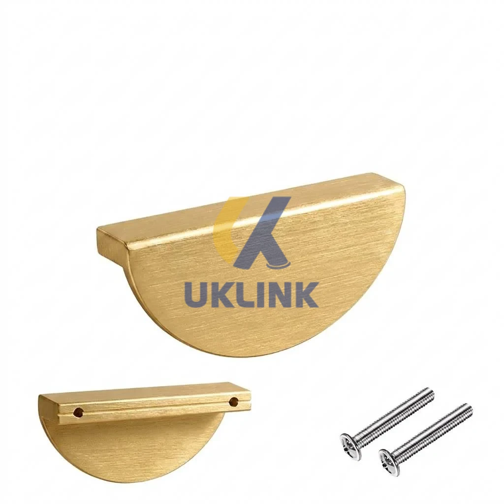 Solid Aluminum Brushed Brass Half-Moon Cabinet Pull
