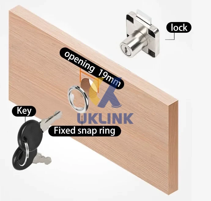 Nickel Square Wardrobe Lock with Key - Image 2