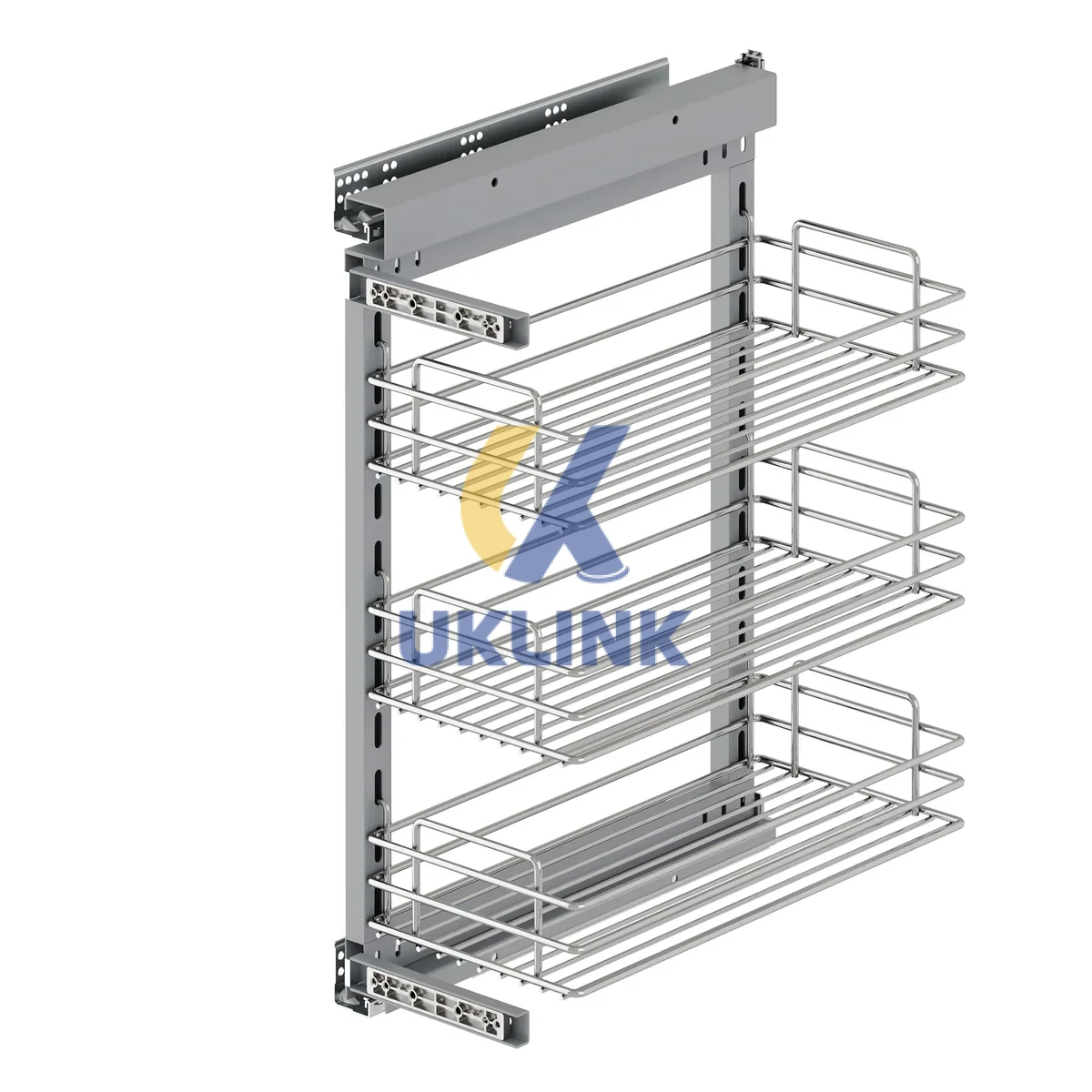 Zinc-Plated Steel & Aluminum 3-Tier Pull-Out Wire Basket - Image 2
