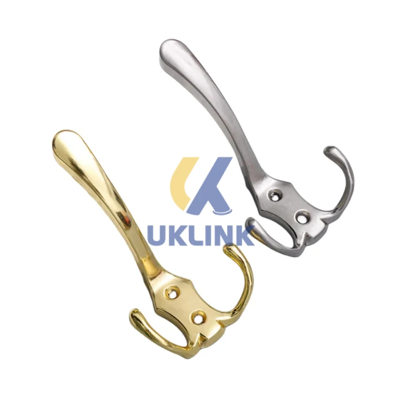 Zinc Alloy Dual-Curve Wall Coat Hook – Chrome/Gold/Matte